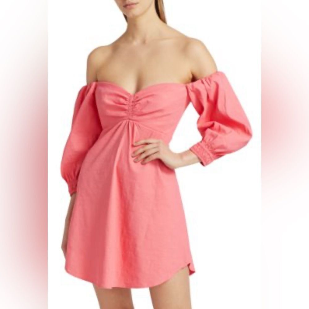 A.L.C. Mila Pink Linen Blend Off the Shoulder Mini Dress Size 2